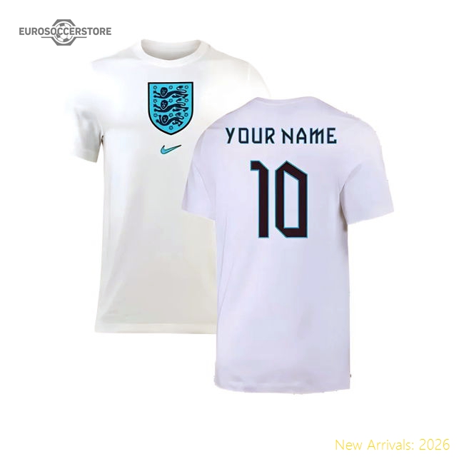 2022-2023 England Crest Tee (White) (Your Name)-The Soccer Shirt Hub