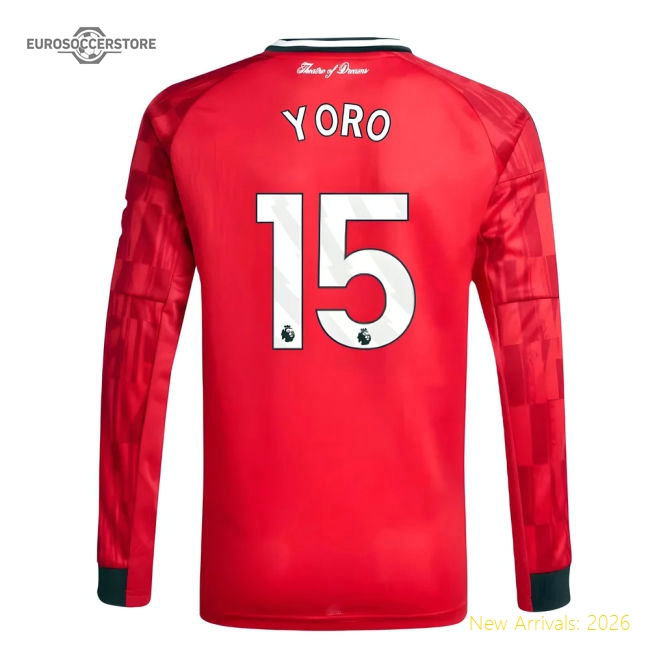 2025-2026 Man Utd Long Sleeve Home Shirt (Kids) (Yoro 15)-The Soccer Shirt Hub