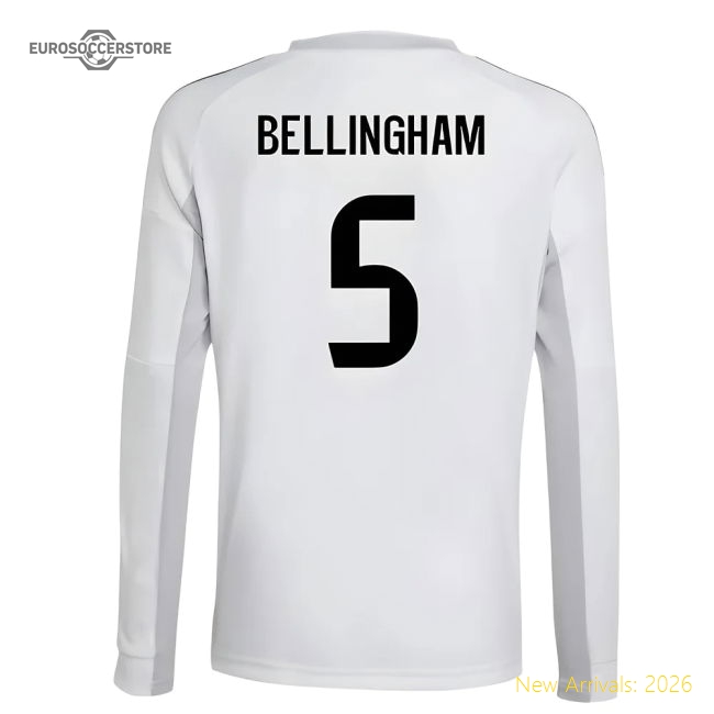 2025-2026 Real Madrid Long Sleeve Home Shirt (Kids) (Bellingham 5)-The Soccer Shirt Hub