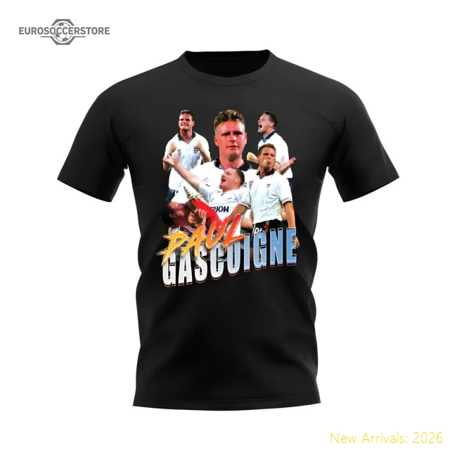 Paul Gascoigne England Bootleg T-Shirt (Black)-The Soccer Shirt Hub
