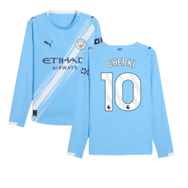 2025-2026 Man City Authentic Long Sleeve Home Shirt (Cherki 10)-The Soccer Shirt Hub