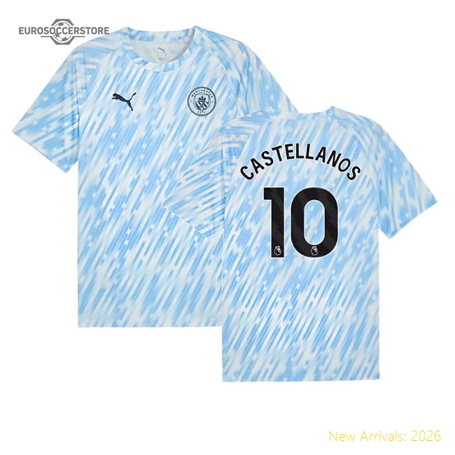 2025-2026 Man City Warm Up Jersey (Silver Sky) (Castellanos 10)-The Soccer Shirt Hub