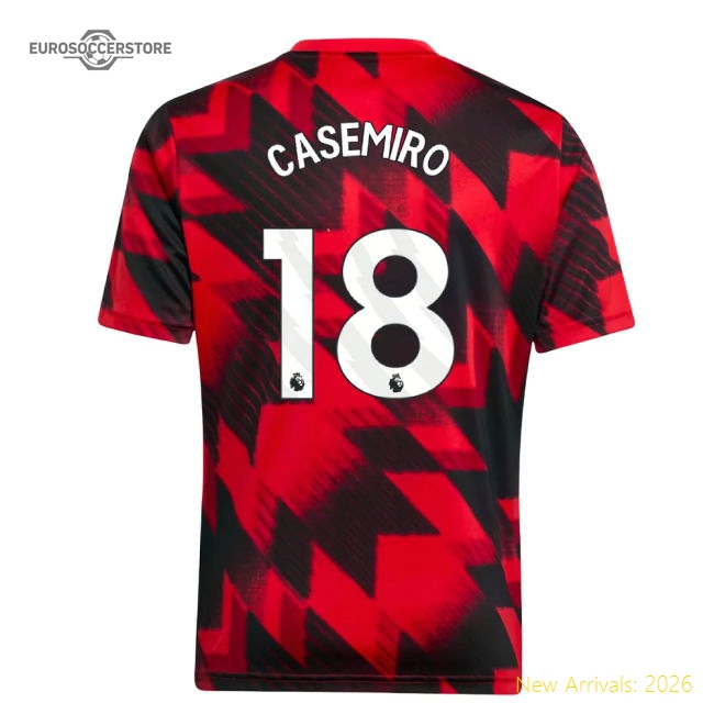2025-2026 Man Utd Pre-Match Shirt (Red) - Kids (Casemiro 18)-The Soccer Shirt Hub
