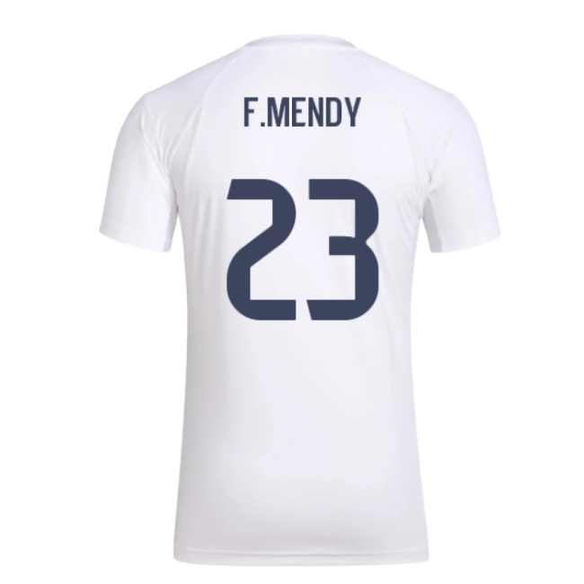 2025-2026 Real Madrid Seasonal Graphic Tee (White) (F.Mendy 23)-The Soccer Shirt Hub