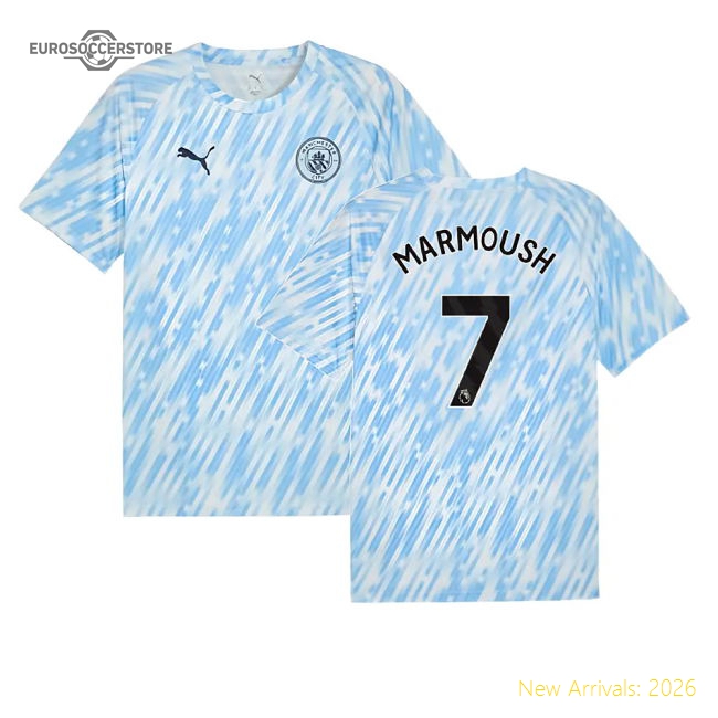 2025-2026 Man City Warm Up Jersey (Silver Sky) (Marmoush 7)-The Soccer Shirt Hub
