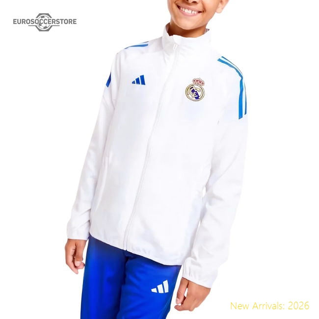 2025-2026 Real Madrid EU Presentation Jacket (White) - Kids-The Soccer Shirt Hub