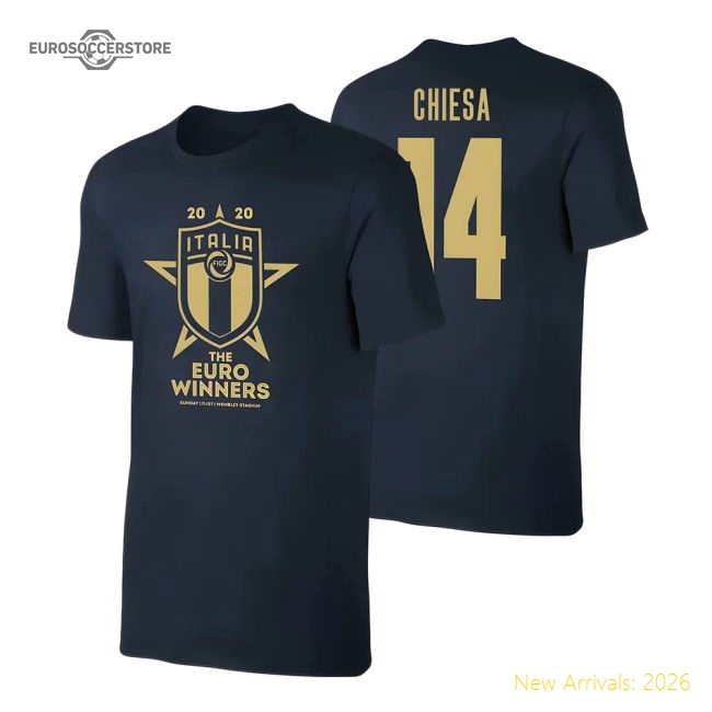 Italy WINNERS Euro 2020 (Chiesa 14) Dark Blue-The Soccer Shirt Hub