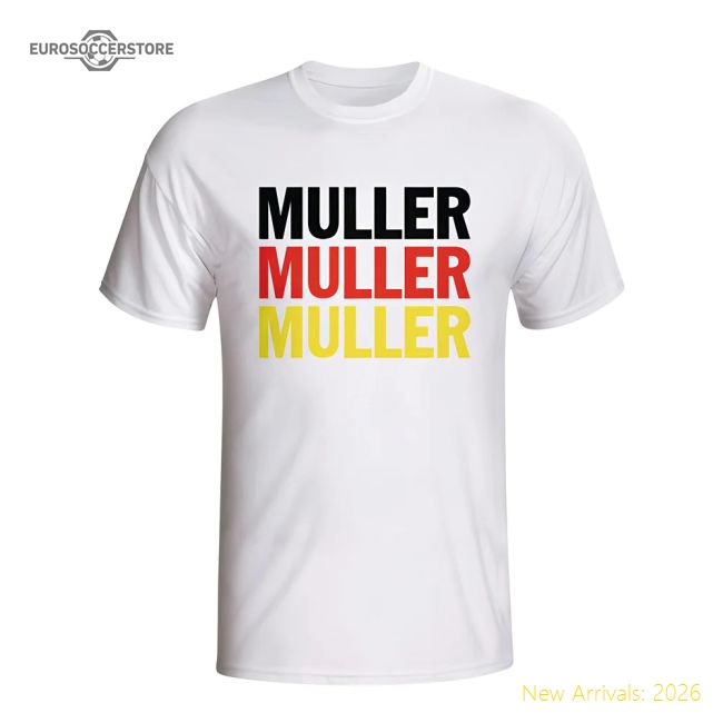 Thomas Muller Germany Player Flag T-shirt (white) - Kids-The Soccer Shirt Hub