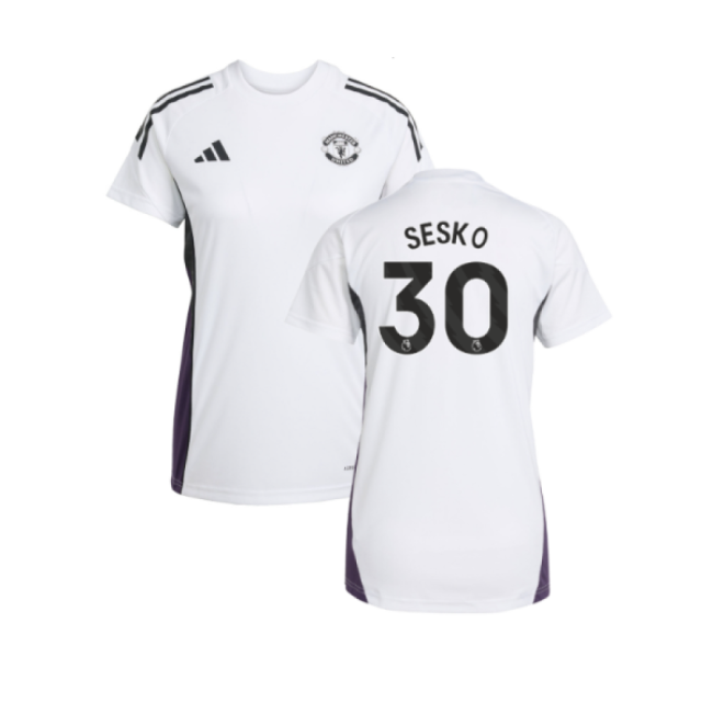 2025-2026 Man Utd Training Jersey (White) - Womens (Sesko 30)-The Soccer Shirt Hub
