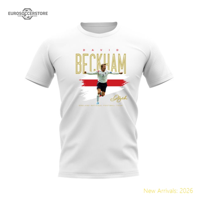 David Beckham England Football Celebration T-Shirt (White)-The Soccer Shirt Hub