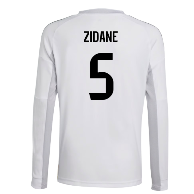 2025-2026 Real Madrid Long Sleeve Home Shirt (Kids) (Zidane 5)-The Soccer Shirt Hub
