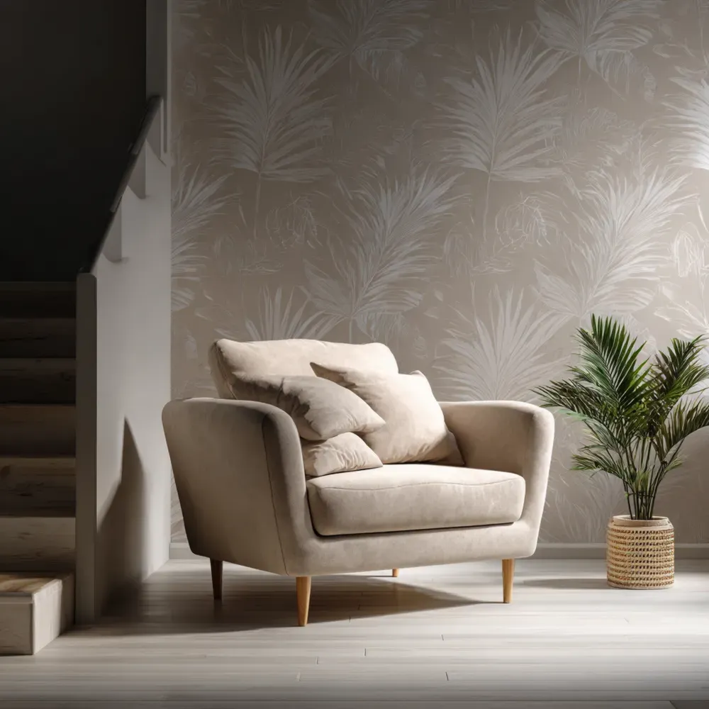 Stoffsessel mit Holzbeinen - Beige