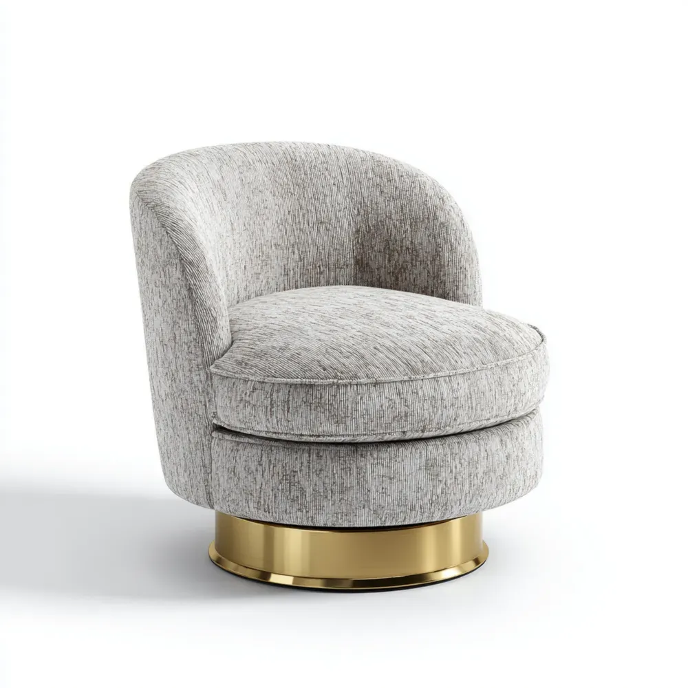 Drehbarer Sessel aus Chenille mit Metallbasis - Hellgrau