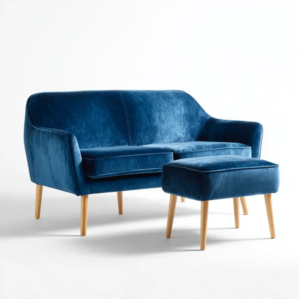 Sofa-Set aus Samt mit Hocker Dunkelblau