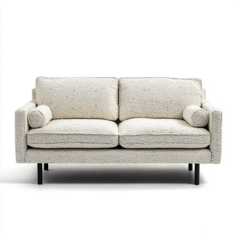Zweisitzer Sofa Bouclé Stoff Cremeweiß