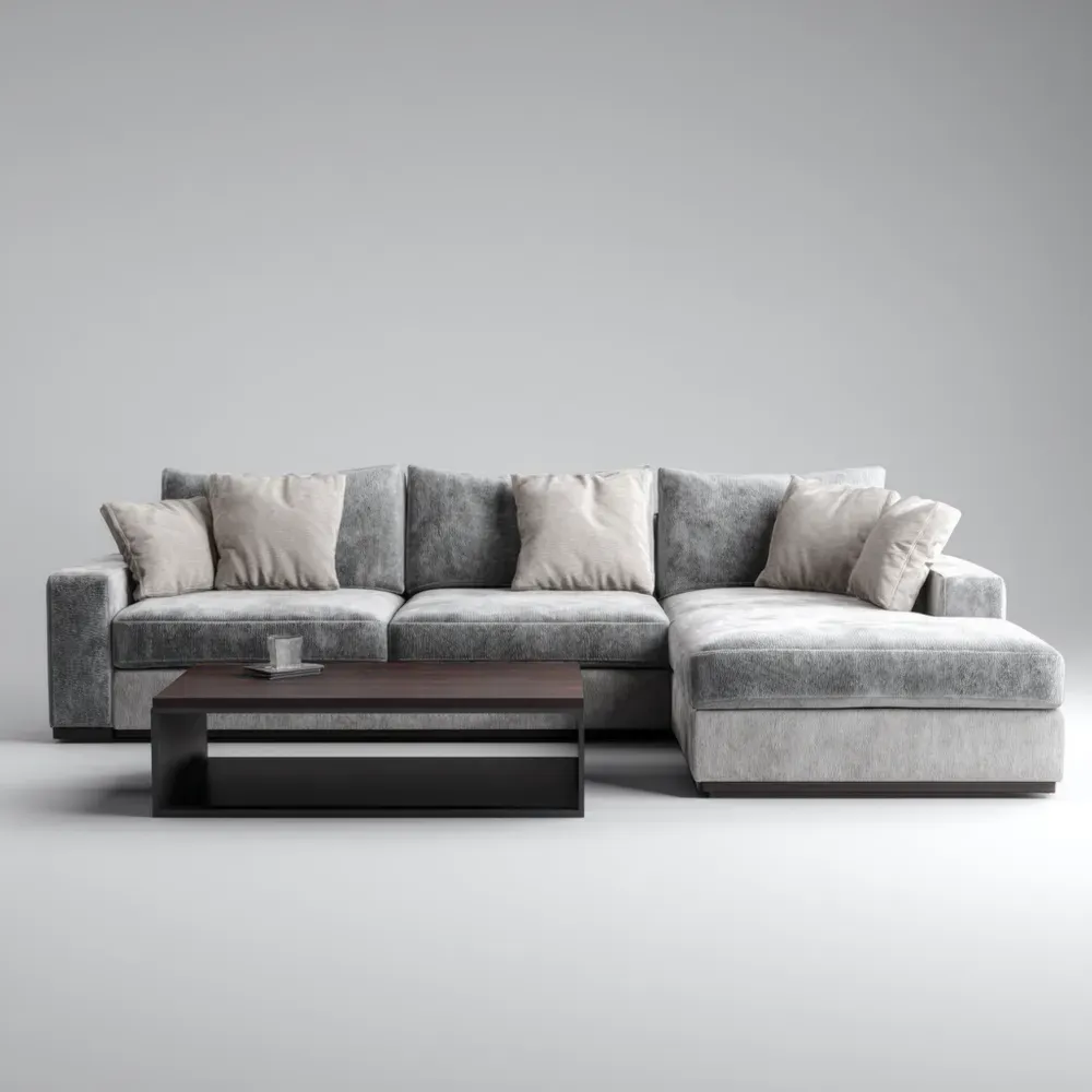 Ecksofa Stoff 250x150x85 cm Grau mit Beistelltisch