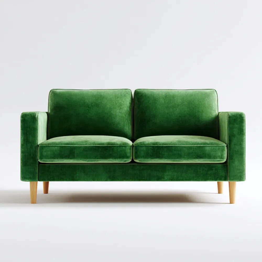 2-Sitzer Sofa aus grünem Samt mit Holzfüßen