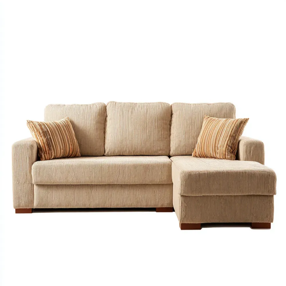 Ecksofa Cord Beige mit Kissen