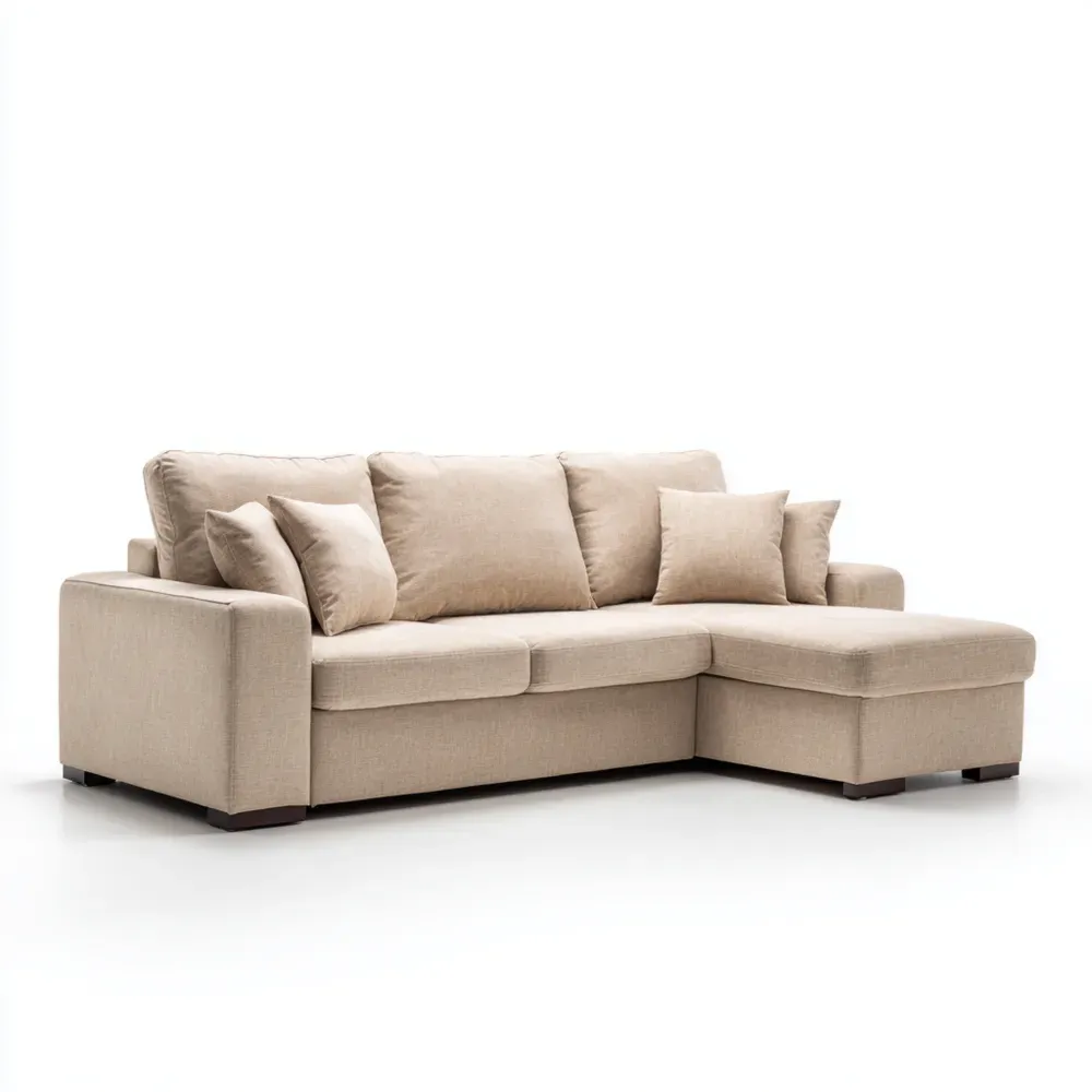 Ecksofa mit Leinenstoff 250x150x85 cm – Beige