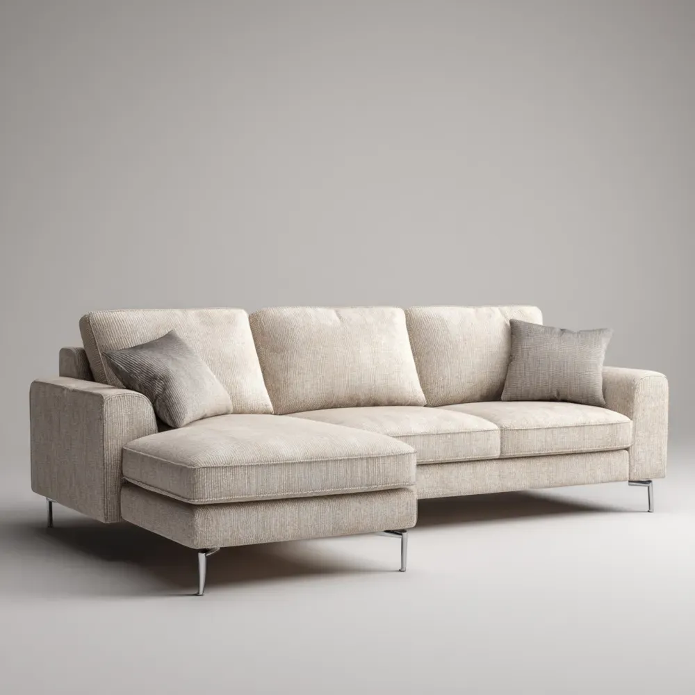 Ecksofa 250x90x80 cm – Stoff, Metall - Beige