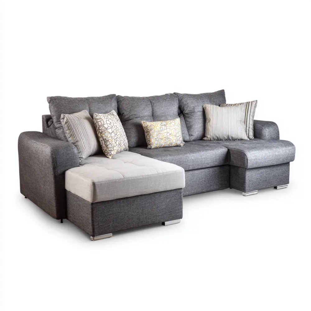 Ecksofa Stoff Polyester Dunkelgrau/Hellgrau