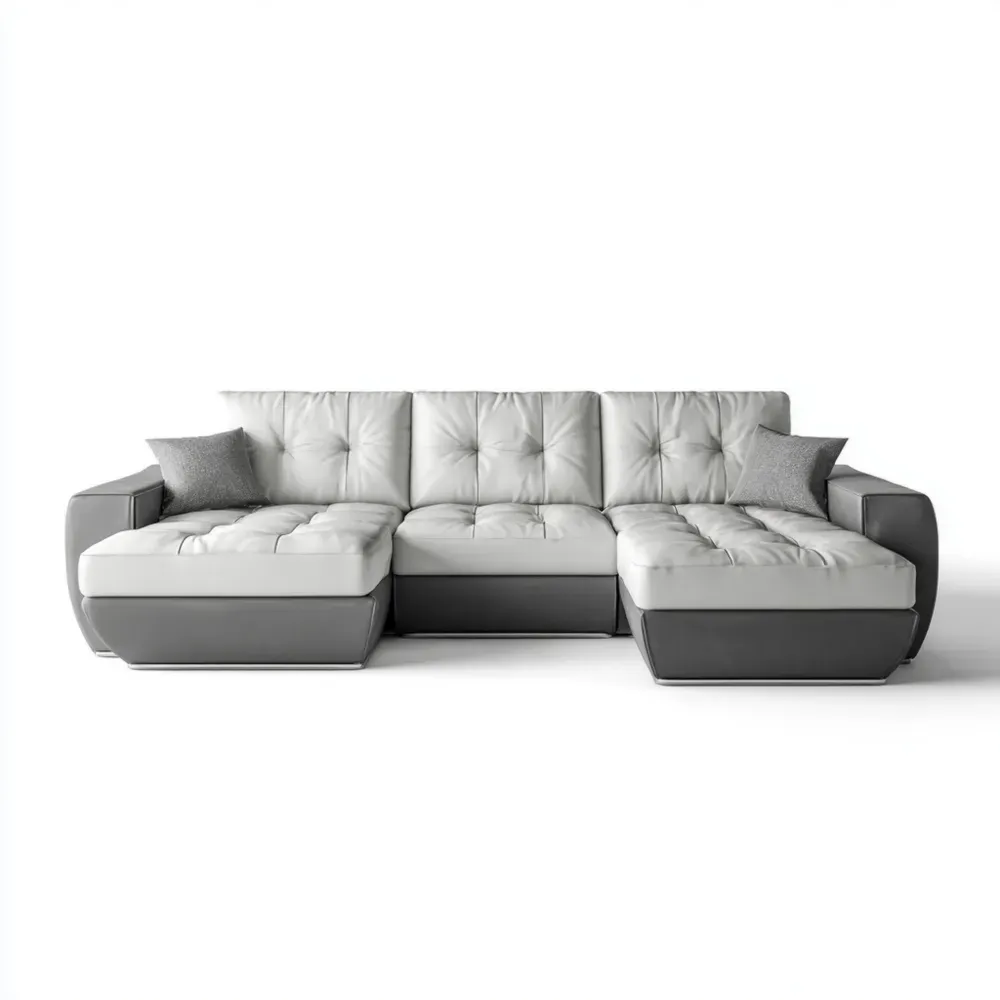 Ecksofa Leder Hellgrau/Dunkelgrau