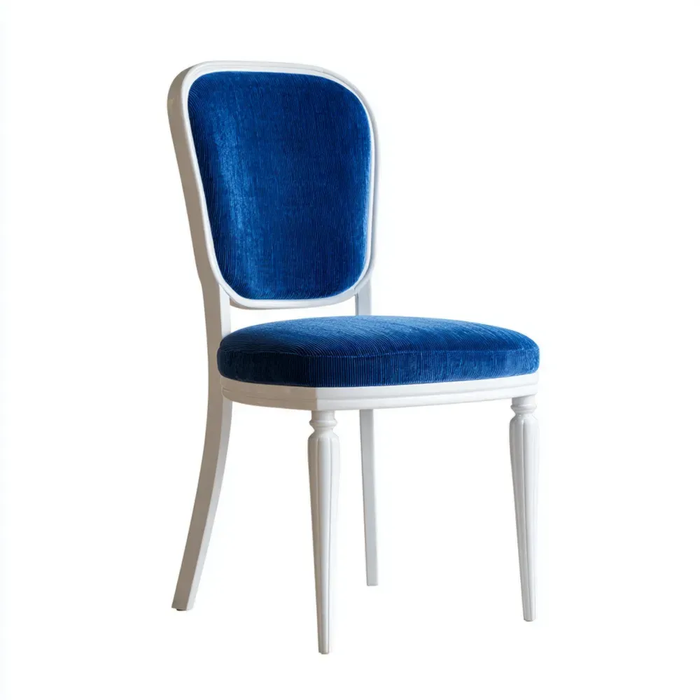 Esszimmerstuhl Holzrahmen Samt Blau/Weiß