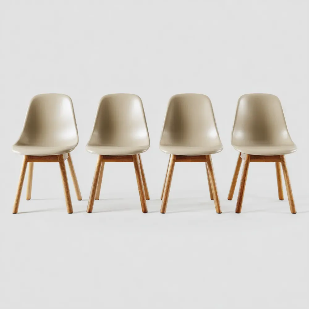 Esszimmerstühle Set 4 Stück – Kunststoff Holzbeine – Beige