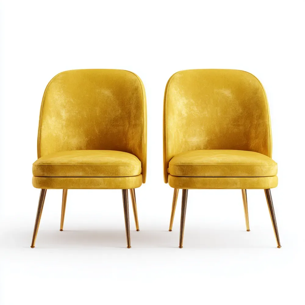 Esszimmerstühle Set aus Samt und Metall - Senfgelb