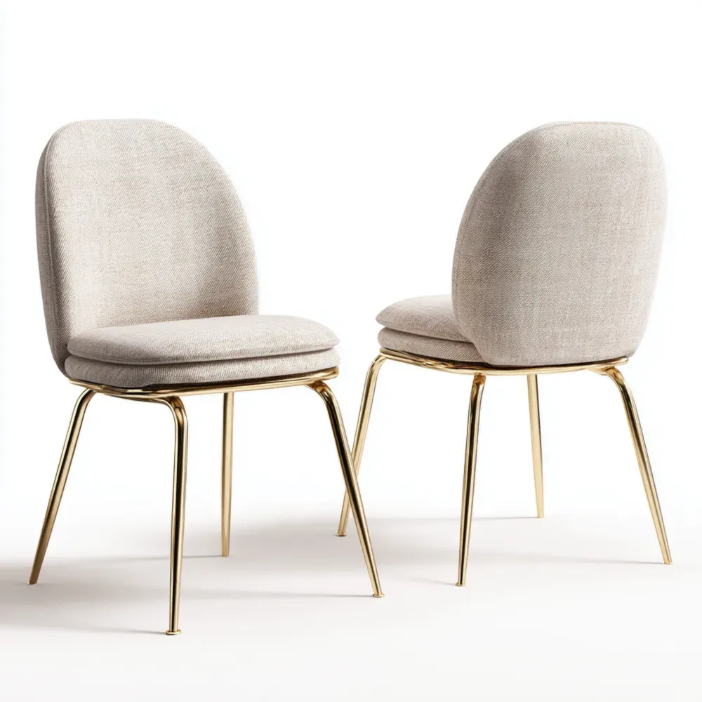 Esszimmerstuhl Set Stoff Creme/Gold