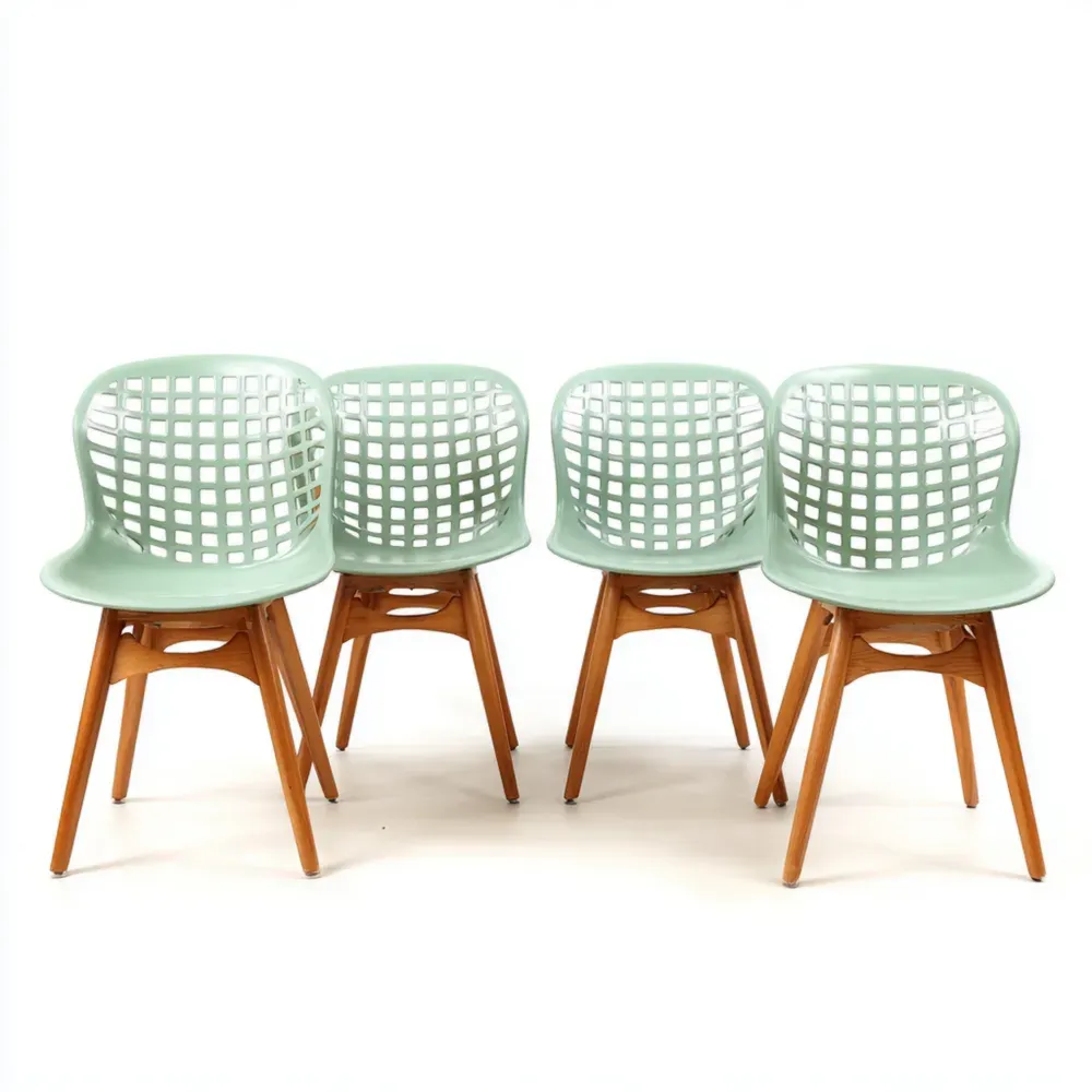 Esszimmerstuhl Set aus Polypropylen und Buchenholz, Mintgrün, 4er-Set