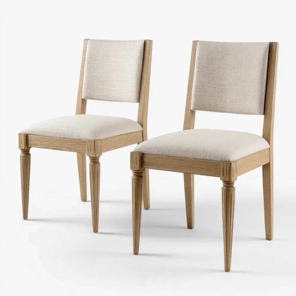 Set aus Esszimmerstühlen mit Holzrahmen und Stoffpolsterung – Beige, 45x55x90 cm