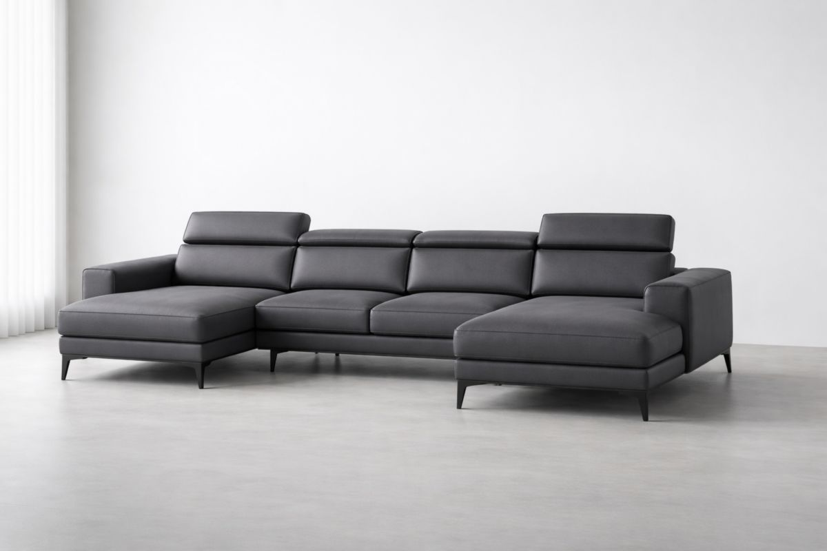 Ecksofa aus Kunstleder mit verstellbaren Kopfstützen 300x200x90 cm Dunkelgrau