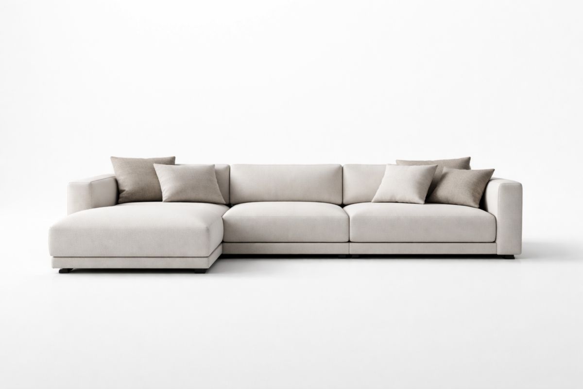 Ecksofa mit Stoffbezug Beige Links L-Form 300cm