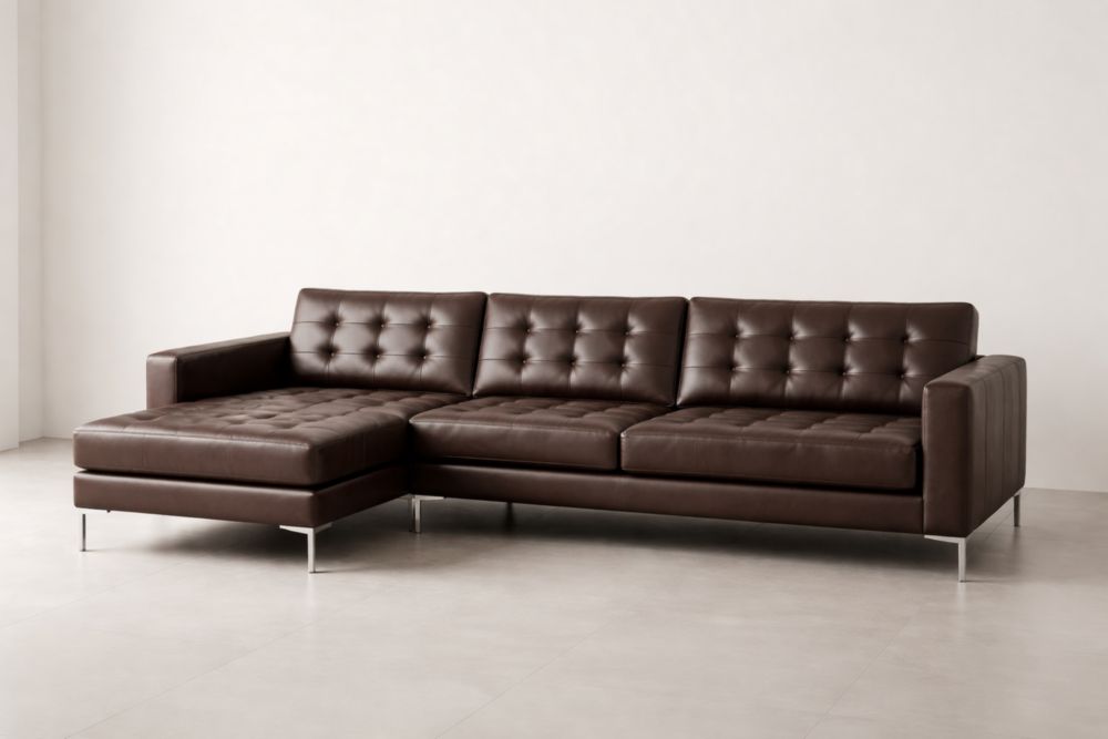 Ecksofa Leder Dunkelbraun 3-Sitzer L-Form