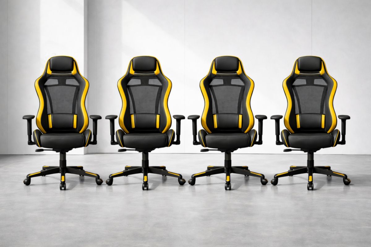 Bürostuhl in Schwarz-Gelb mit Netzstoff-Rückenlehne und PU-Leder-Sitz