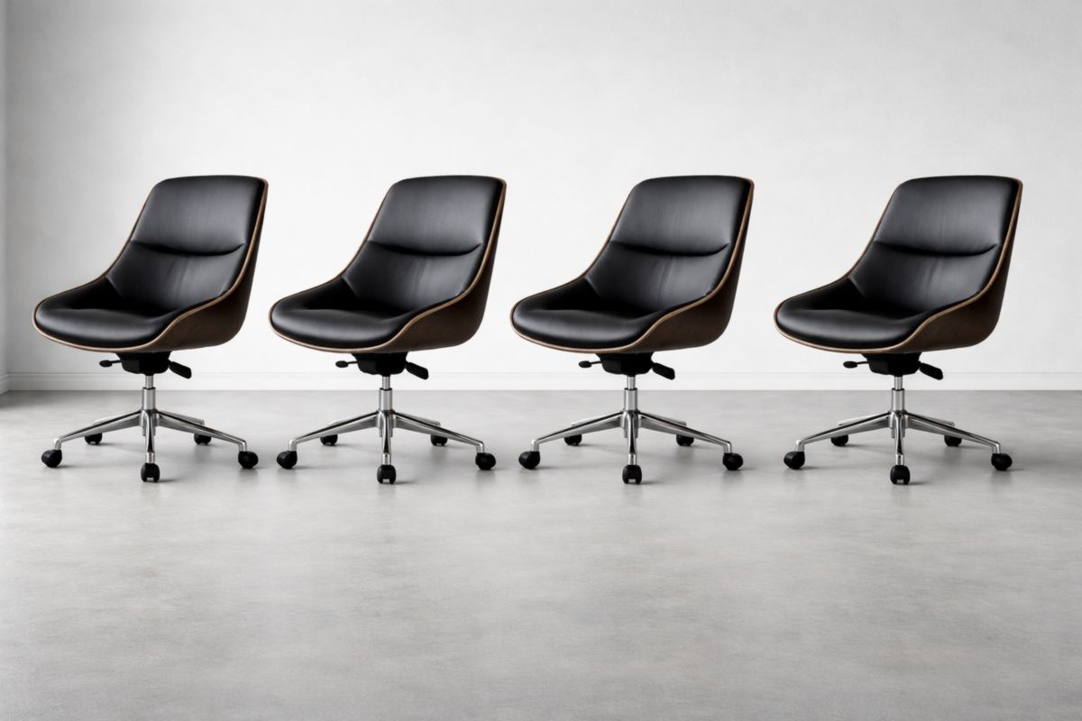 Drehstuhl Set aus Holz und Kunstleder mit Chrombasis