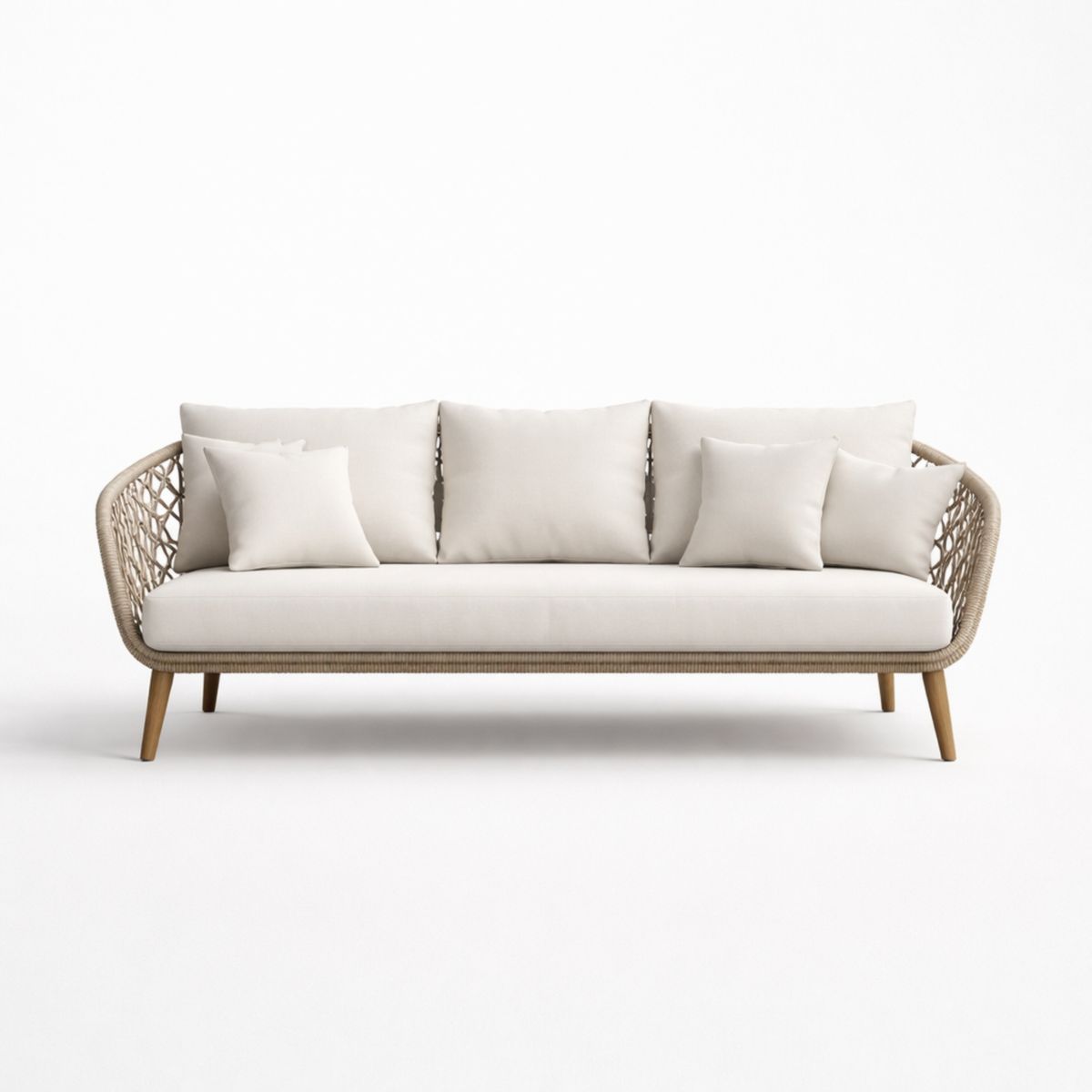 Dreier-Sofa Rattan Beige Baumwolle 210x85x75 cm