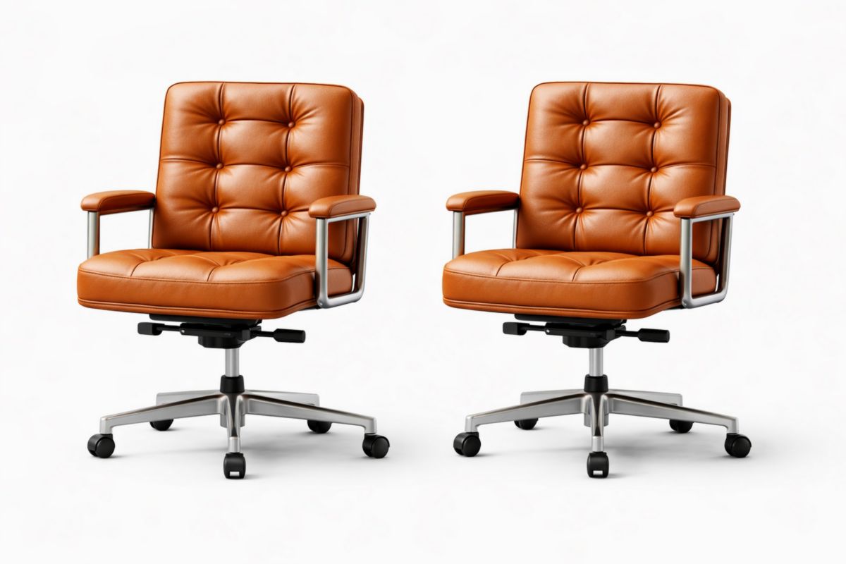 2er Set Bürostühle aus PU-Leder mit Armlehnen und Rollen