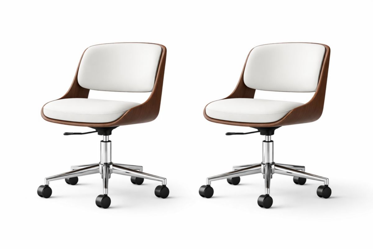 2er Set Bürostühle mit Holz und Metallbasis Weiß Höhenverstellbar