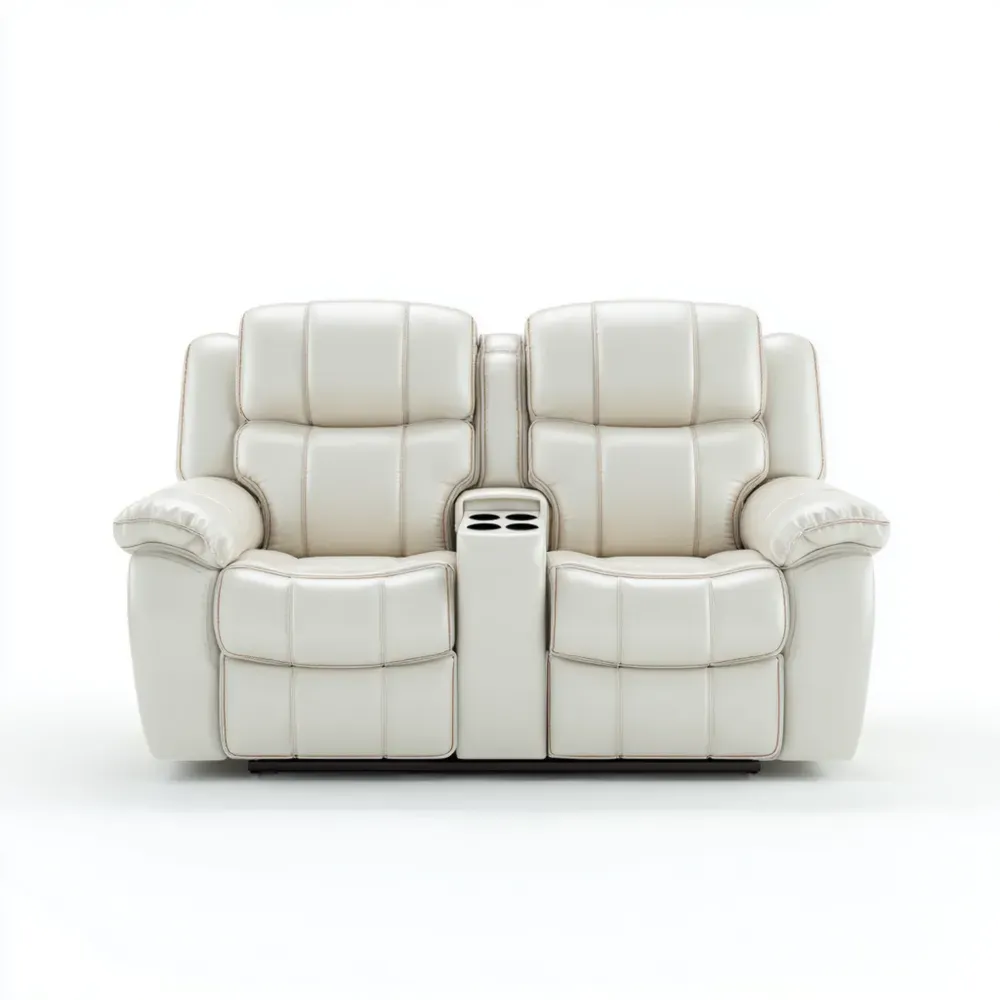 2-Sitzer Relaxsofa Kunstleder Creme mit Becherhalter