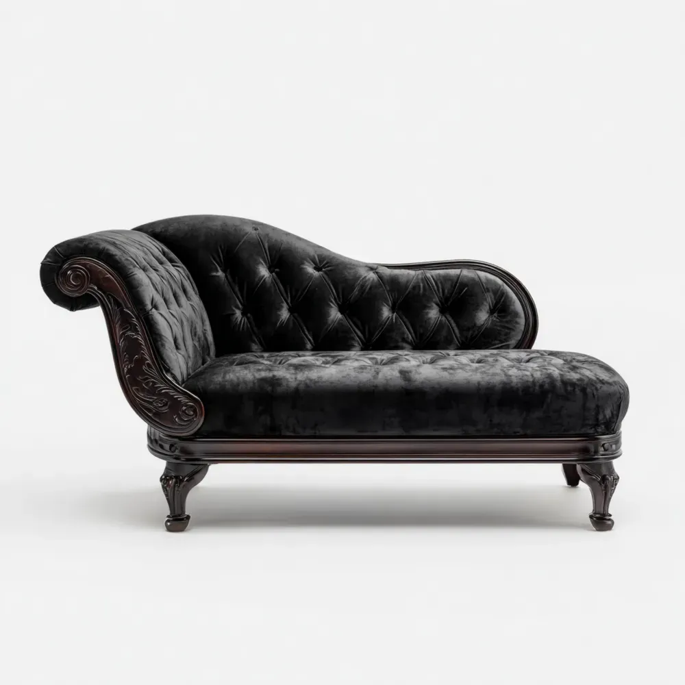 Chaiselongue Holz und Samt Schwarz