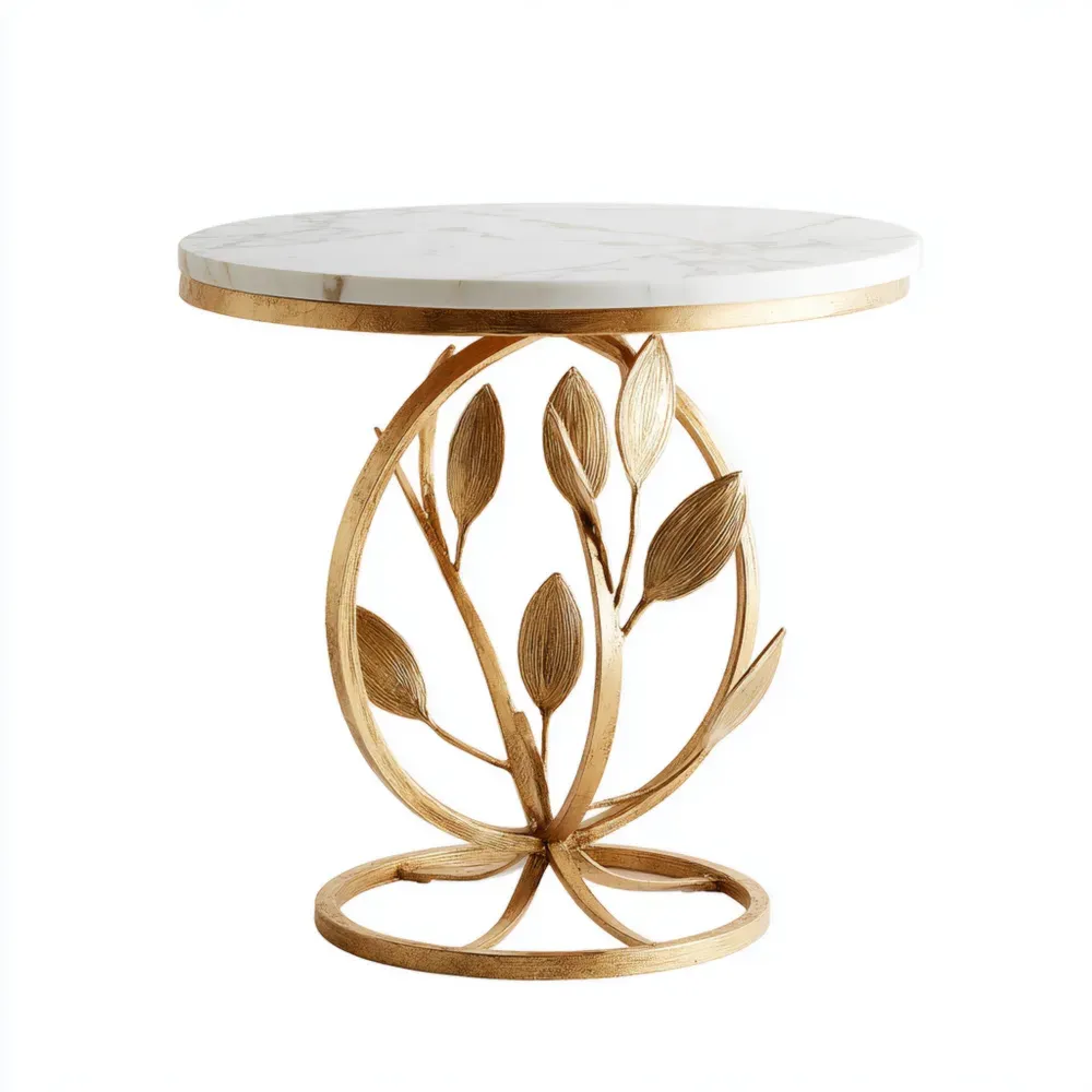 Beistelltisch mit Marmorplatte und Metallgestell - Weiß/Gold