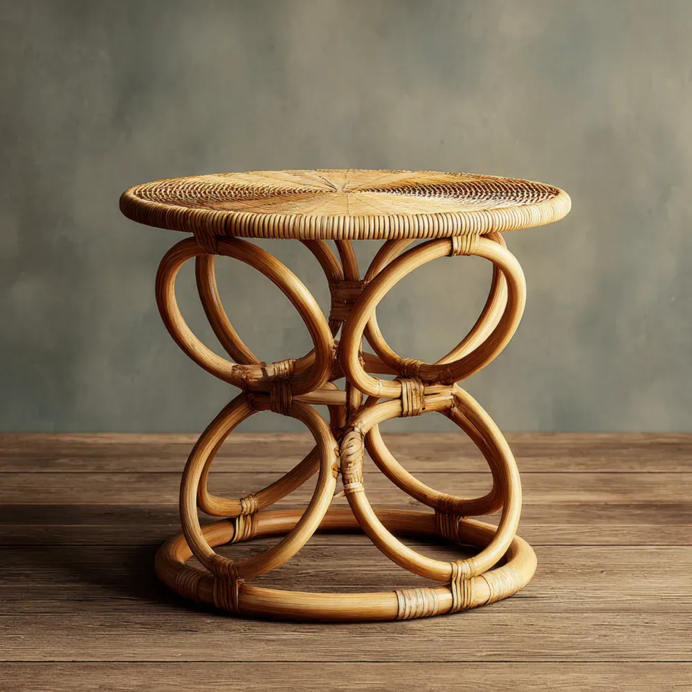 Runder Rattan Beistelltisch 45x45x45 cm - Natur