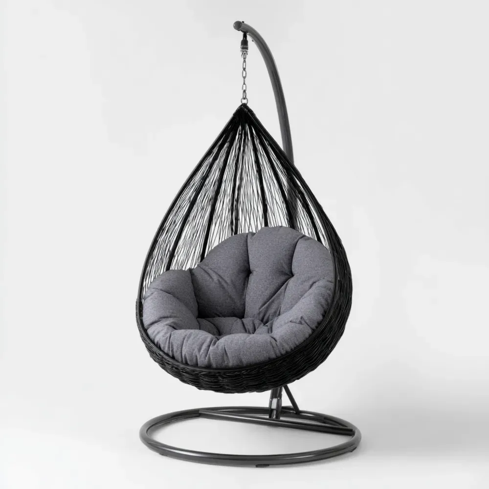 Hängesessel aus Rattan mit Metallgestell - Schwarz/Grau