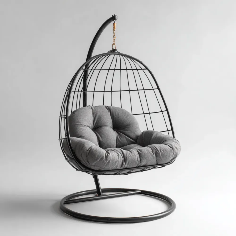 Hängesessel aus Stahl mit Polyesterkissen Grau