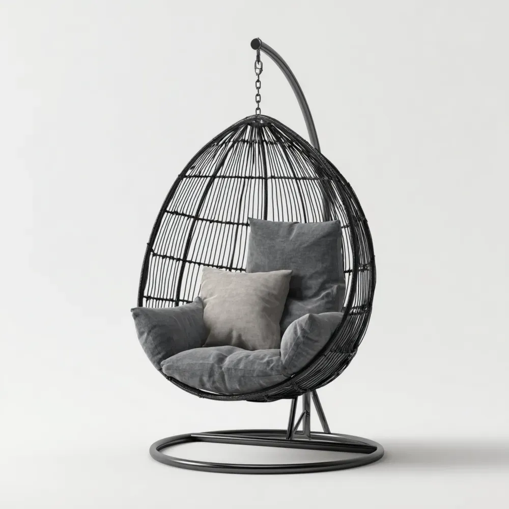 PE-Rattan Hängesessel mit Stahlrahmen - Schwarz und Grau