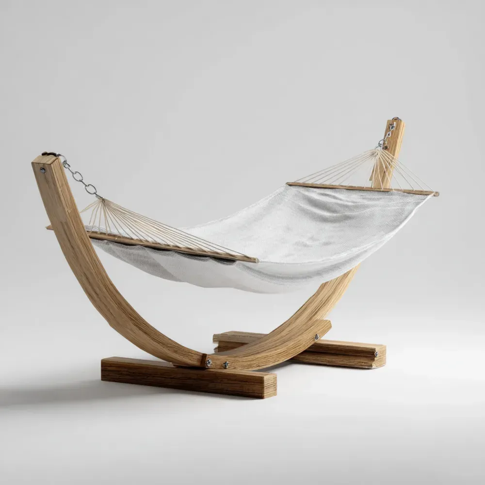 Hängematte aus Holz und Baumwolle Weiß – 200x100x150 cm