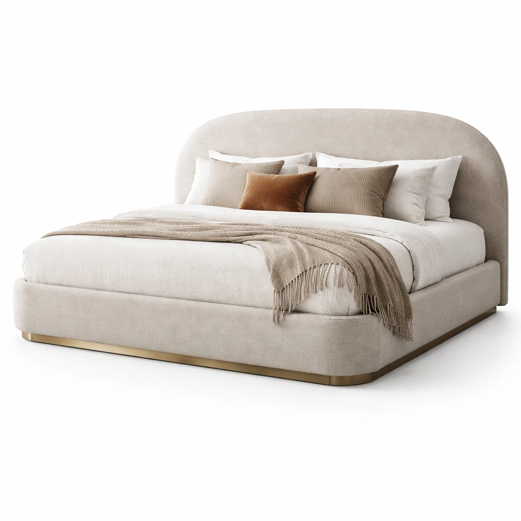 Polsterbett Creme Minimalistisch Mit Rundem Kopfteil-Sovexor