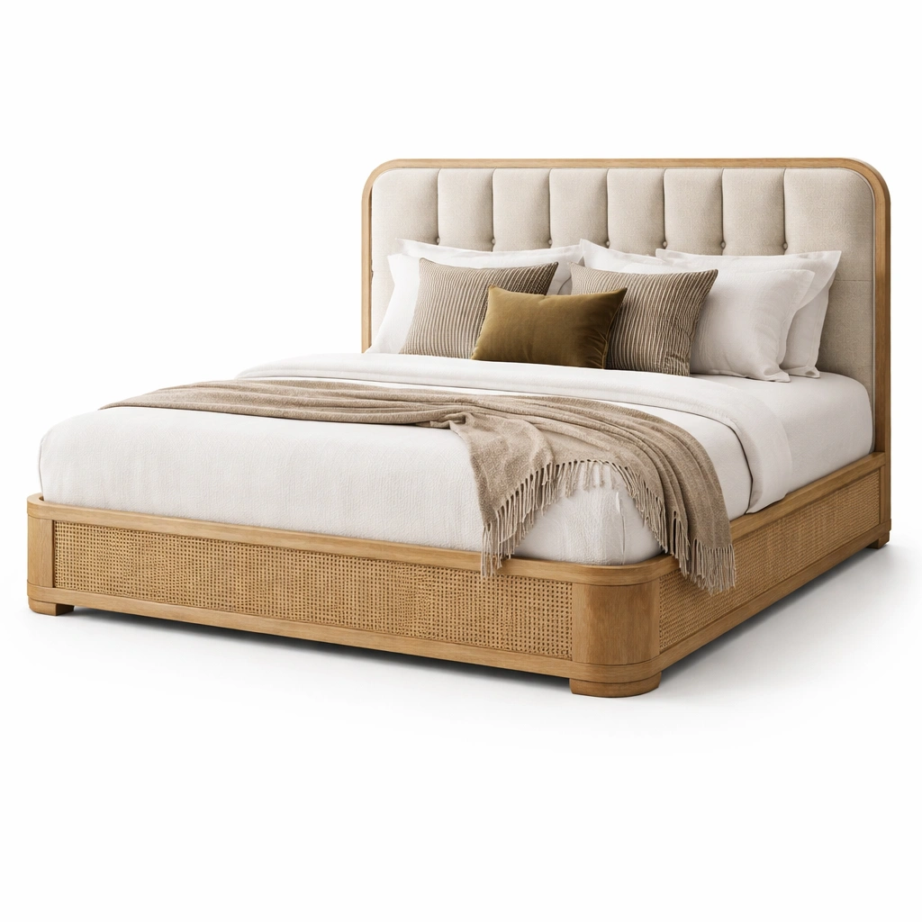 Holzbett Natur Mit Geflochtenem Detail-Sovexor